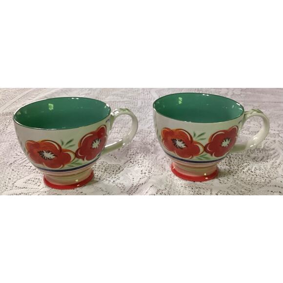 Set of 2 Grace's Teaware Fine Ceramic Floral Footed Tea Coffee Mug Cup - Picture 1 of 9